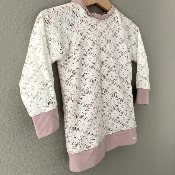 Tate and Adele Lace Overlay Top - Cream Dusty Rose - Made in Bend, OR - 12-18M - Picture 4 of 7